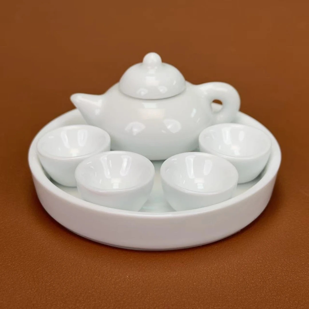 迷你壶陶瓷4杯-白瓷小把件精致茶具摆件A0577
