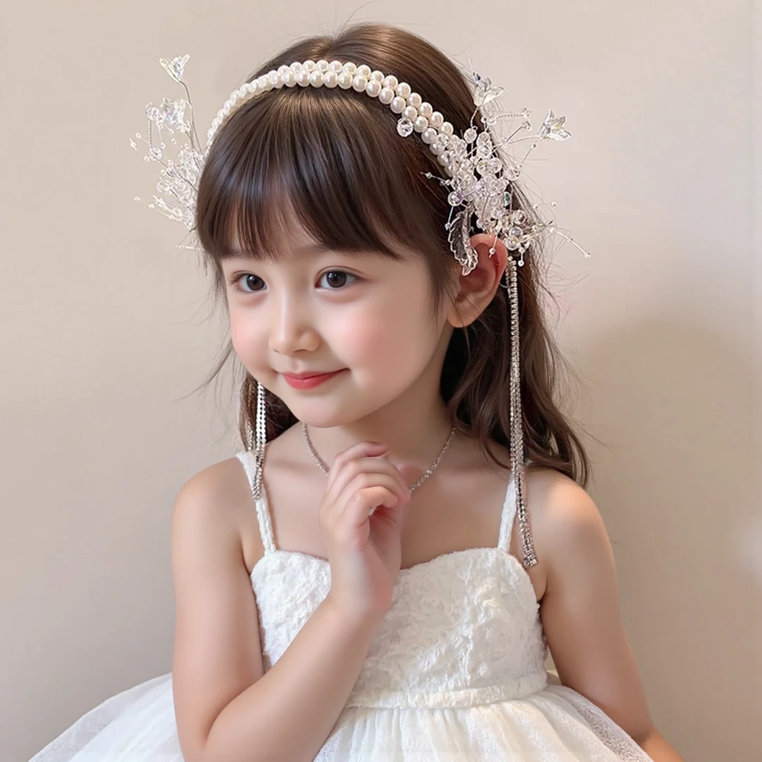 【双层珠珠】生日头饰超仙花瓣头箍流苏发箍花童表演发卡儿童发饰