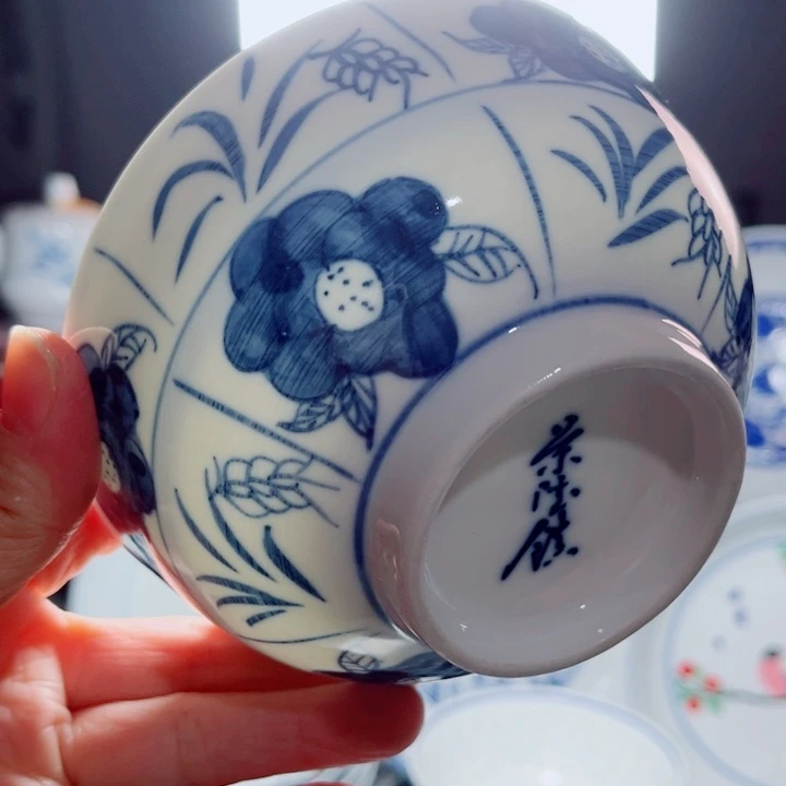 青花玲珑5寸饭碗木棉花