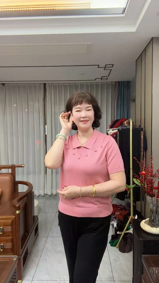 妈妈装短袖翻领上衣