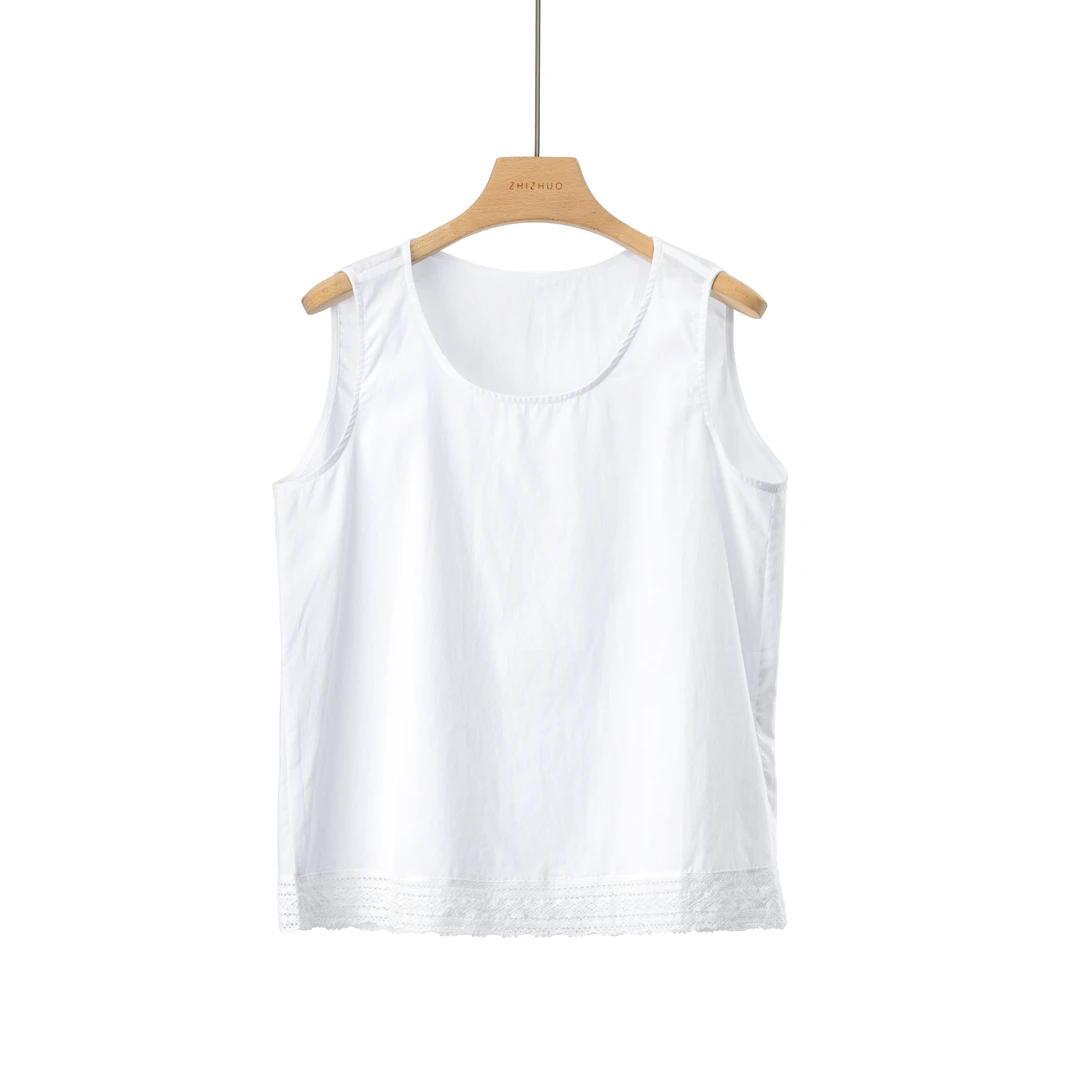 春季寻梦宽松圆领蕾丝下摆设计无袖百搭背心