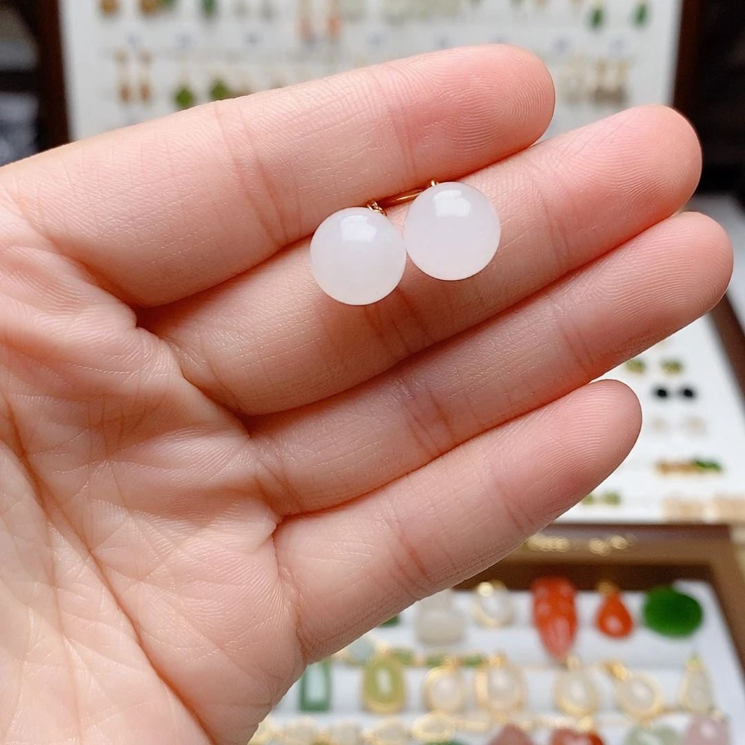 和田玉银S925镶嵌耳饰