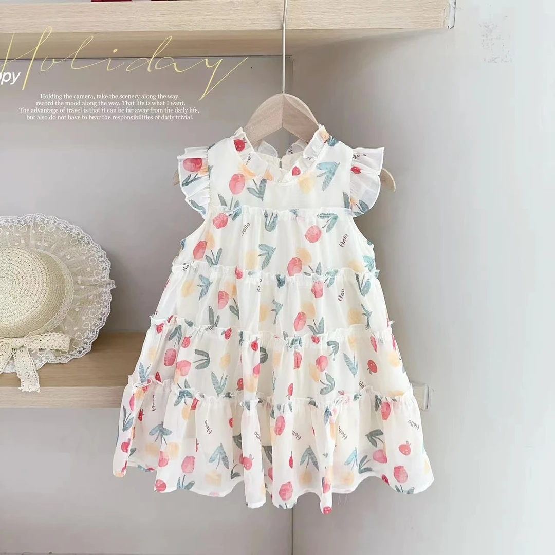汤圆家童装2025夏季新款韩系郁金香荷叶边蛋糕轻薄连衣裙 YA-1832