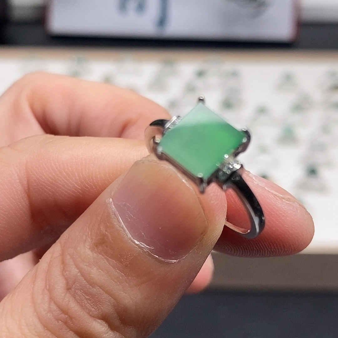 翡翠银S925镀金镶嵌戒指