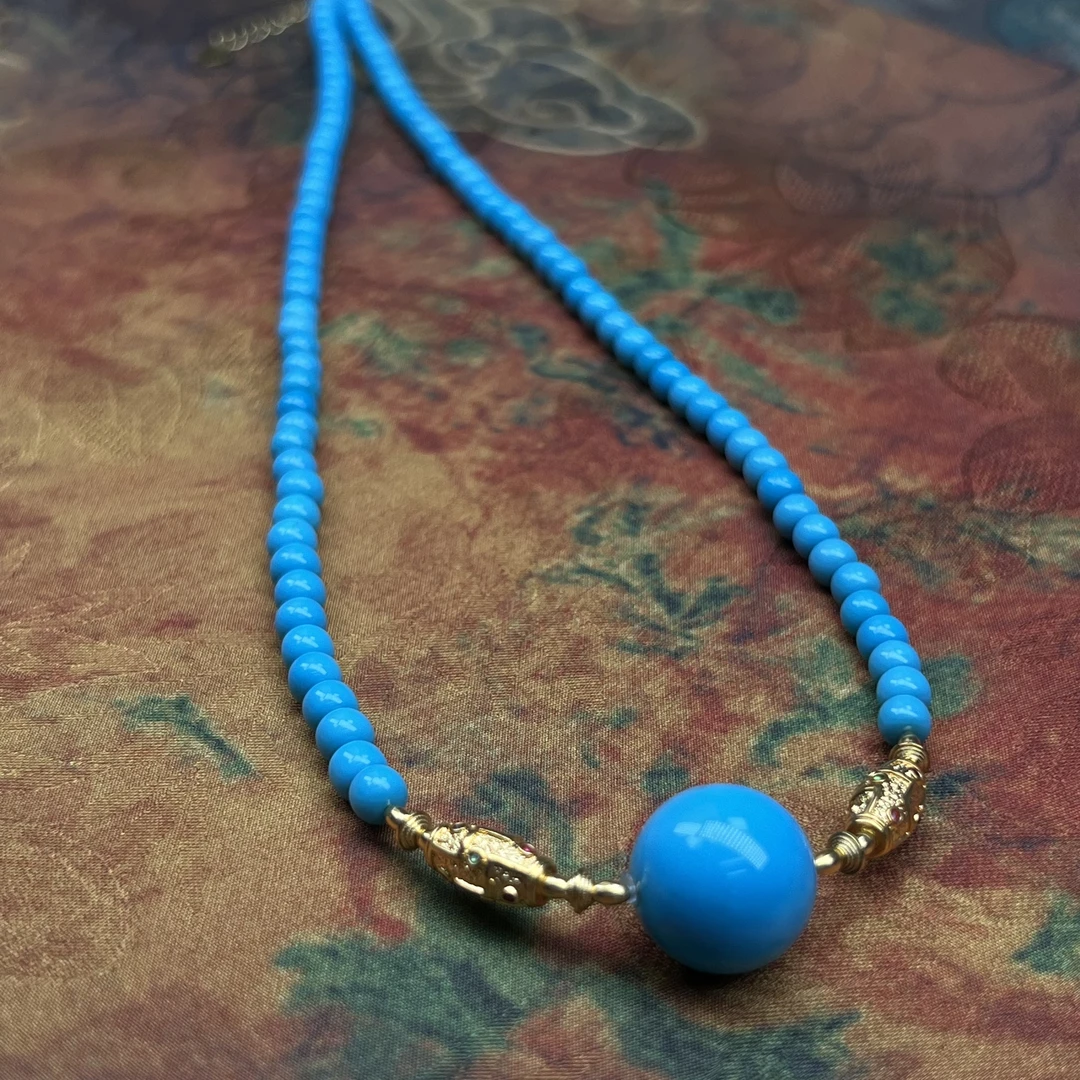 【珺笙·周年专享】典藏•原矿皇家蓝绿松石18K金老型项链