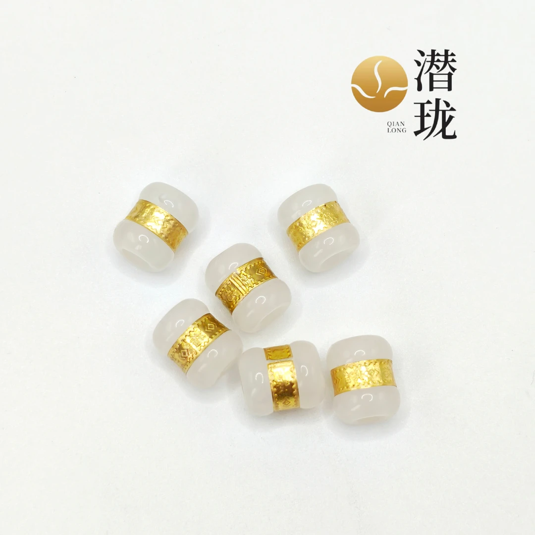 【潜珑】L-10-394天然白玛瑙金珠路路通吊坠玛瑙玉髓吊坠18k金