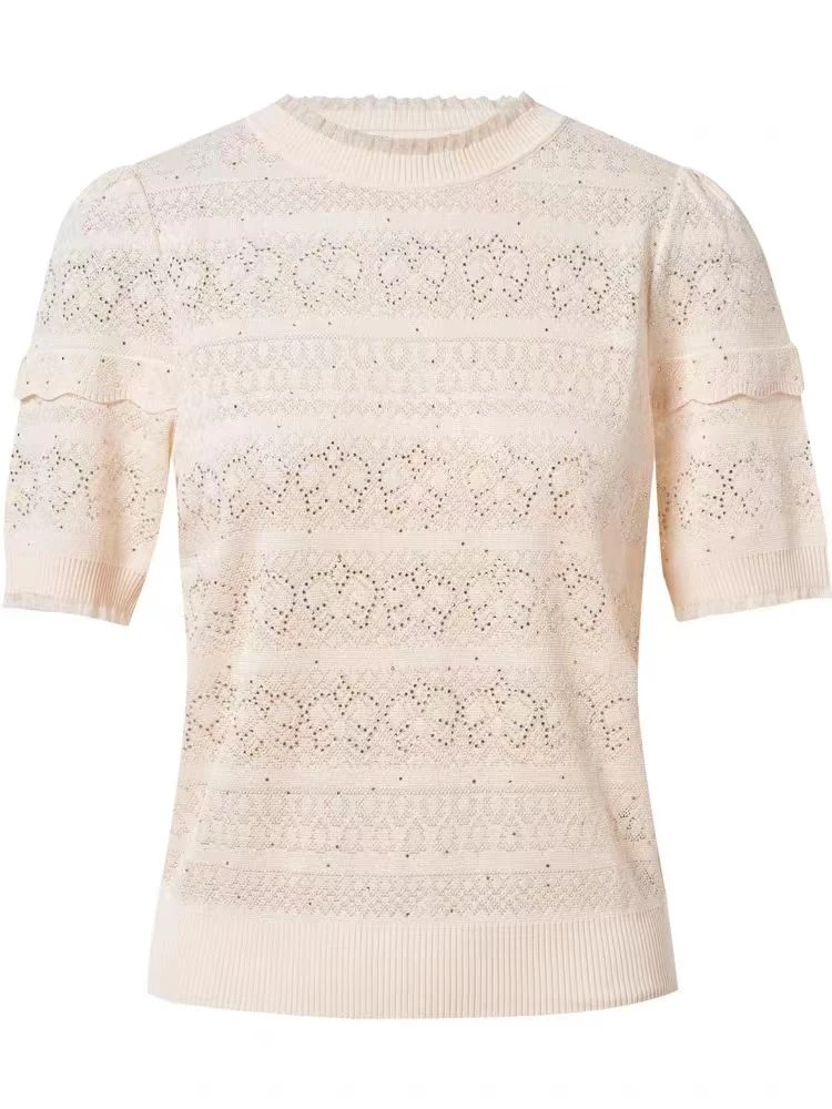 2025【拉K订单】夏季时尚新款蕾丝针织衫短袖通勤短袖上衣（25Z0867）