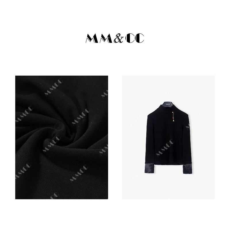 【染指】新中式国风黑色半高领时尚长袖秋冬衬衫女E7068