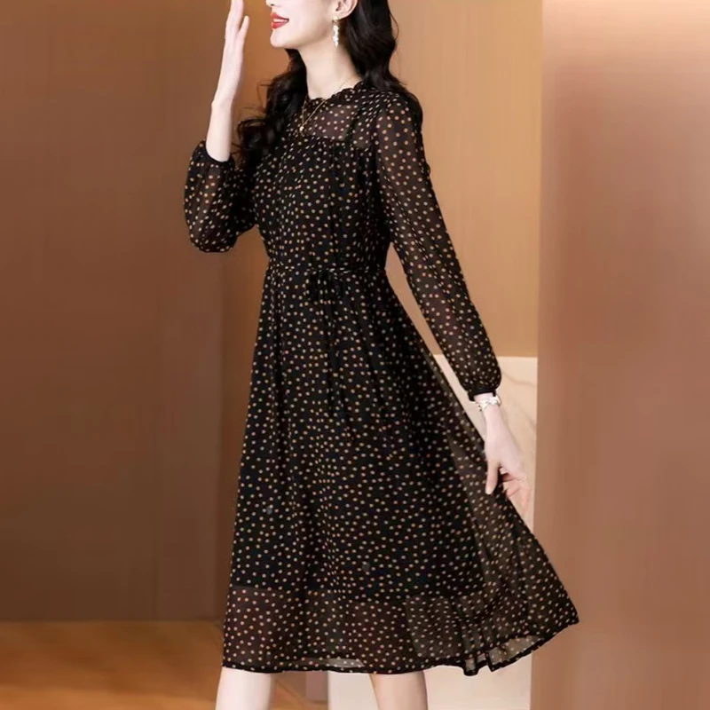 【槿言丝頌】夏季新款时尚女装气质波点收腰连衣裙洋气妈妈装6323