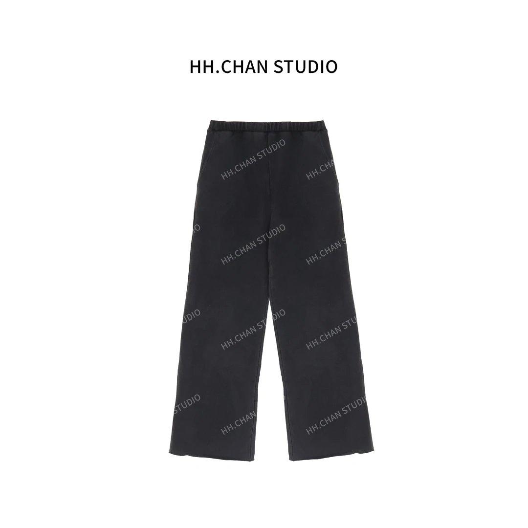 HH.CHAN“杰作”100%棉炒砂工艺重工水洗黑灰色直筒卫裤