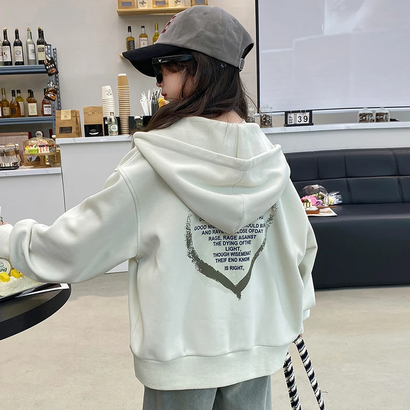 女大童春装外套洋气青少年初高中生连帽卫衣拉拉手宽松休闲潮上衣