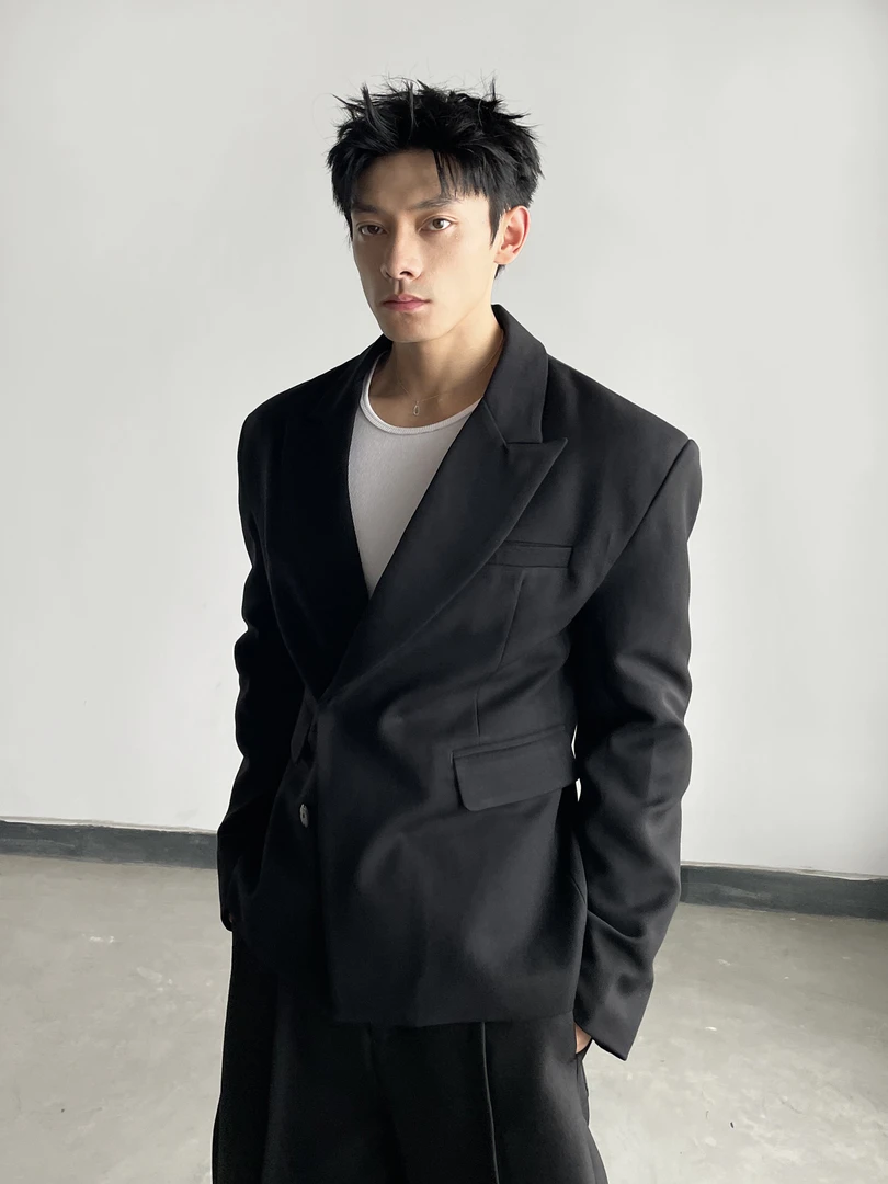 DAY NY 休闲韩版秋季黑色戗驳领不褪色西服上装平驳领西服