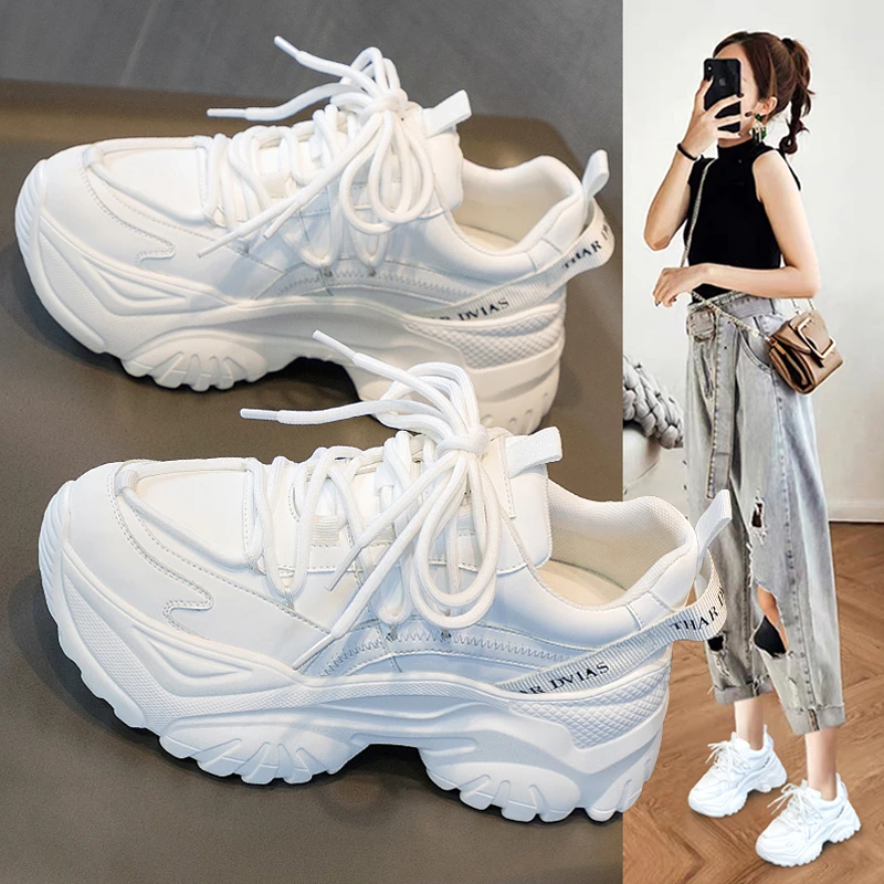 老爹鞋女款夏季透气内增高6CM厚底小白鞋2025新款爆款流行百搭