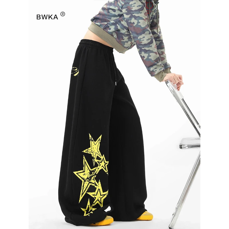 美式复古星星印花卫裤男女秋季jazz爵士舞运动裤宽松百搭阔腿裤子