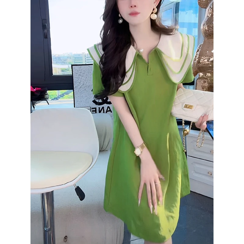 海军领短袖连衣裙女2025夏季新款甜美减龄时尚休闲显瘦a字裙子潮