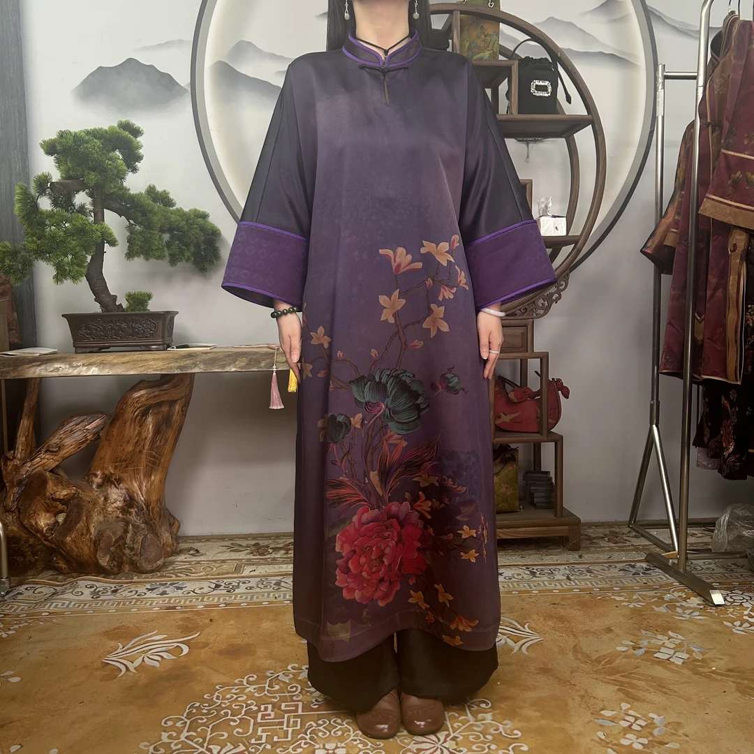 60姆米紫底牡丹花100桑蚕丝款