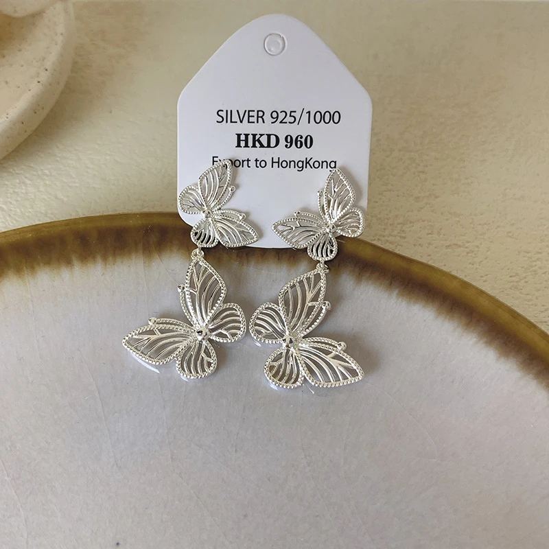 铜合金耳饰 【无耳洞耳夹】春夏森系蝴蝶流苏耳夹无耳洞女小众设计