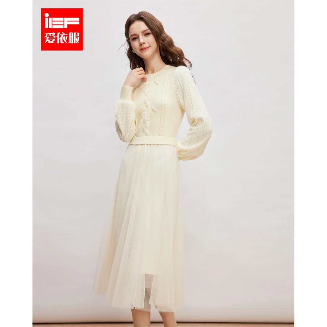 IEF/爱依服连衣裙2025冬春新款法式温柔淑女气质通勤显瘦连衣长裙
