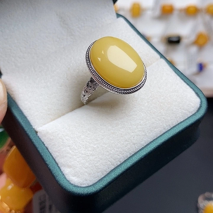 蜜蜡银S925镶嵌戒指