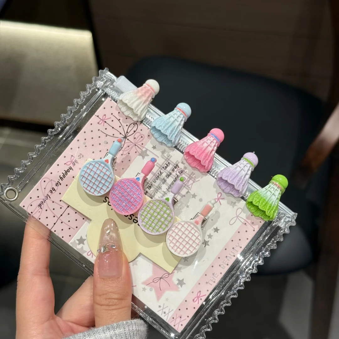 羽毛球发夹卡通球拍少女心甜美可爱发卡边夹刘海夹碎发夹发饰头饰