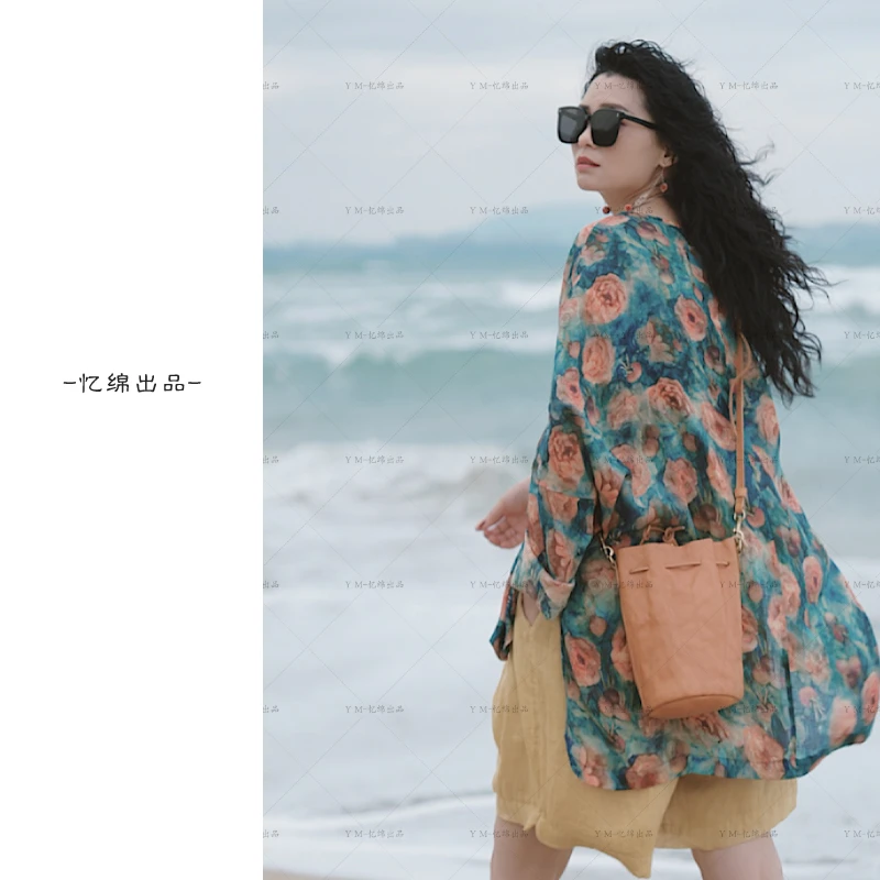 忆绵出品2018新款碧波荡漾明亮印花款套头衬衫
