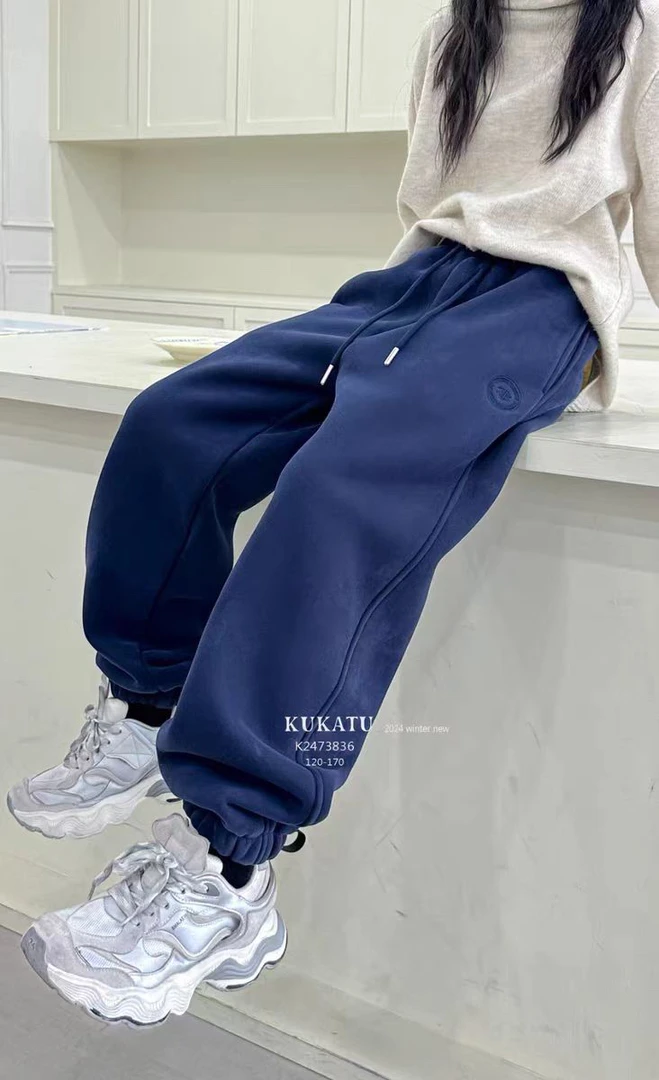 《丁丁优选》冬季男女中大童加绒加厚一体绒运动长裤休闲裤3836