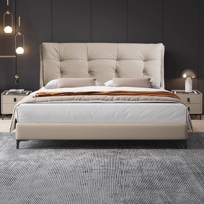 意式轻奢大床真皮床现代简约主卧床实木床婚床储物主卧室软包大床