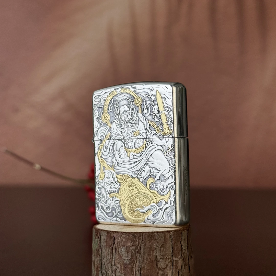 ZIPPO打火机 镀银鎏金伏魔帝君 168盔甲煤油打火机 DYJ1