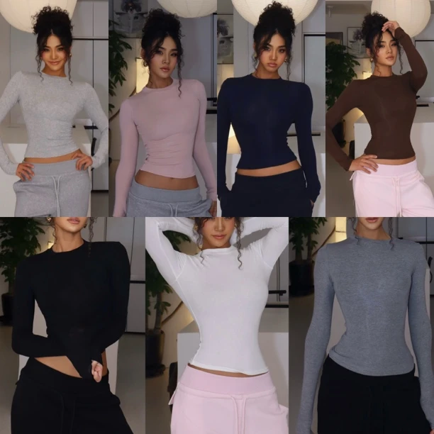 【小圆领加绒打底衫】辣妹装显瘦风加绒羊绒圆领2025新款秋冬打底