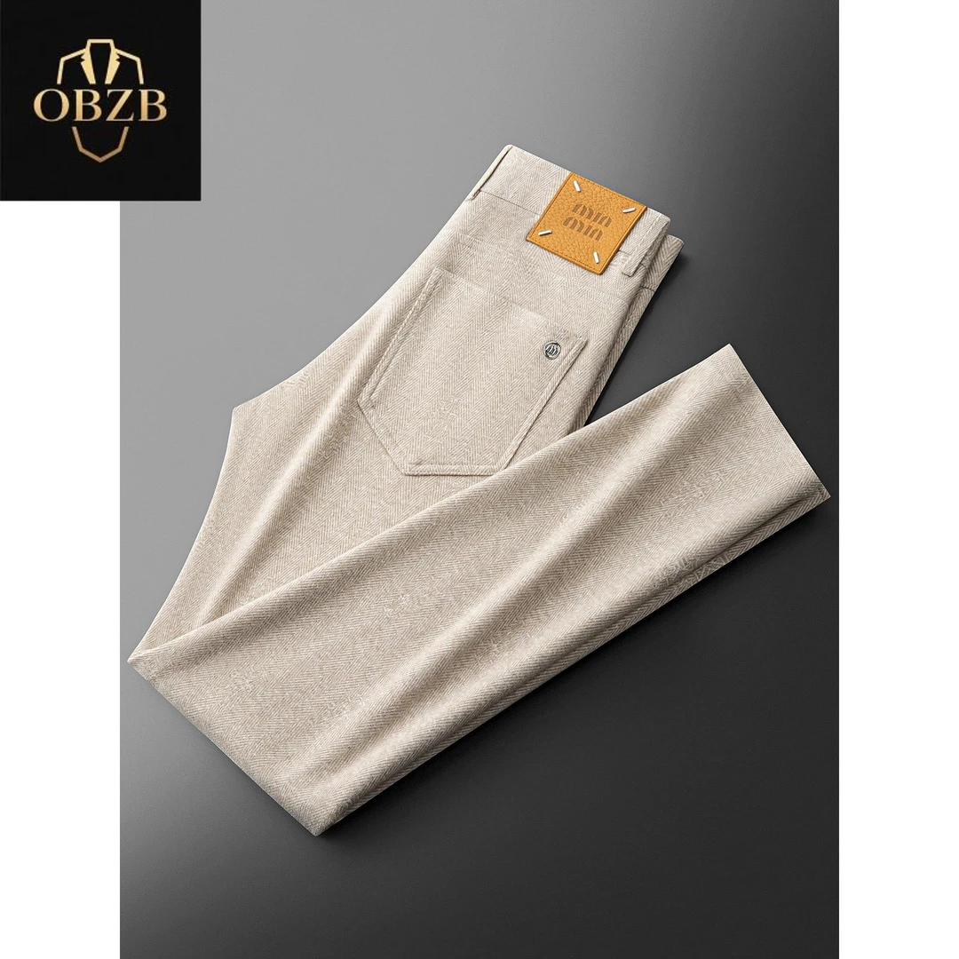 秋冬高端轻奢羊毛呢裤子男士潮牌修身加厚保暖直筒通勤休闲裤男款