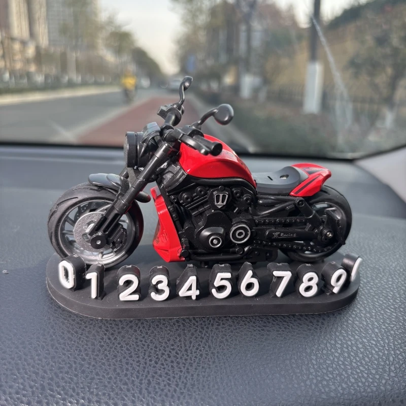 合金车模摩托车载临时停车号码牌个性挪车电话移车留号器汽车摆件