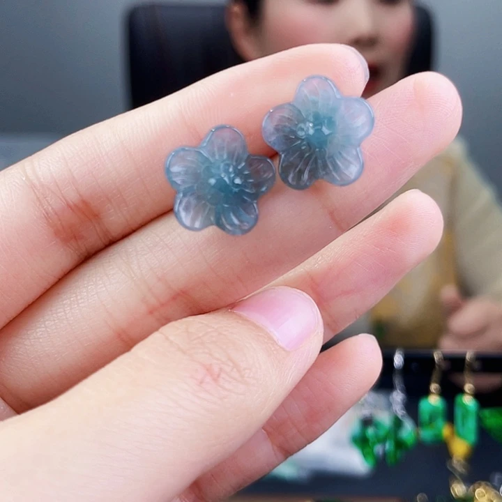 翡翠耳饰银S925镶嵌饰品