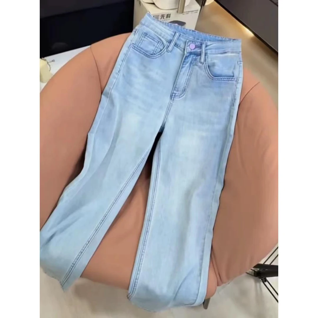 大码天丝垂感牛仔裤女2025夏季薄款宽松显瘦高腰直筒阔腿拖地裤子