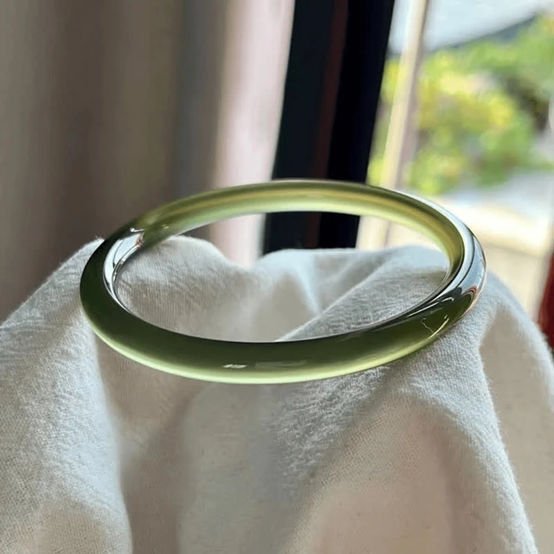 天然玉髓真玉石手镯苦茶冰玛瑙6mm圆条玉手镯新中式叮当镯