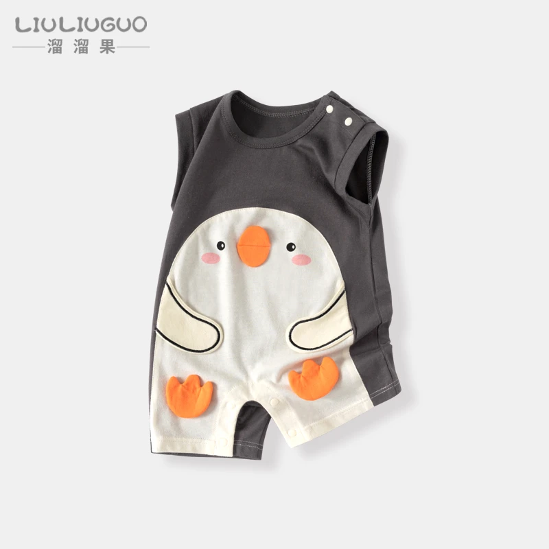 婴幼儿夏季衣服卡通洋气凉感新生儿无袖哈衣薄款婴儿纯棉连体衣