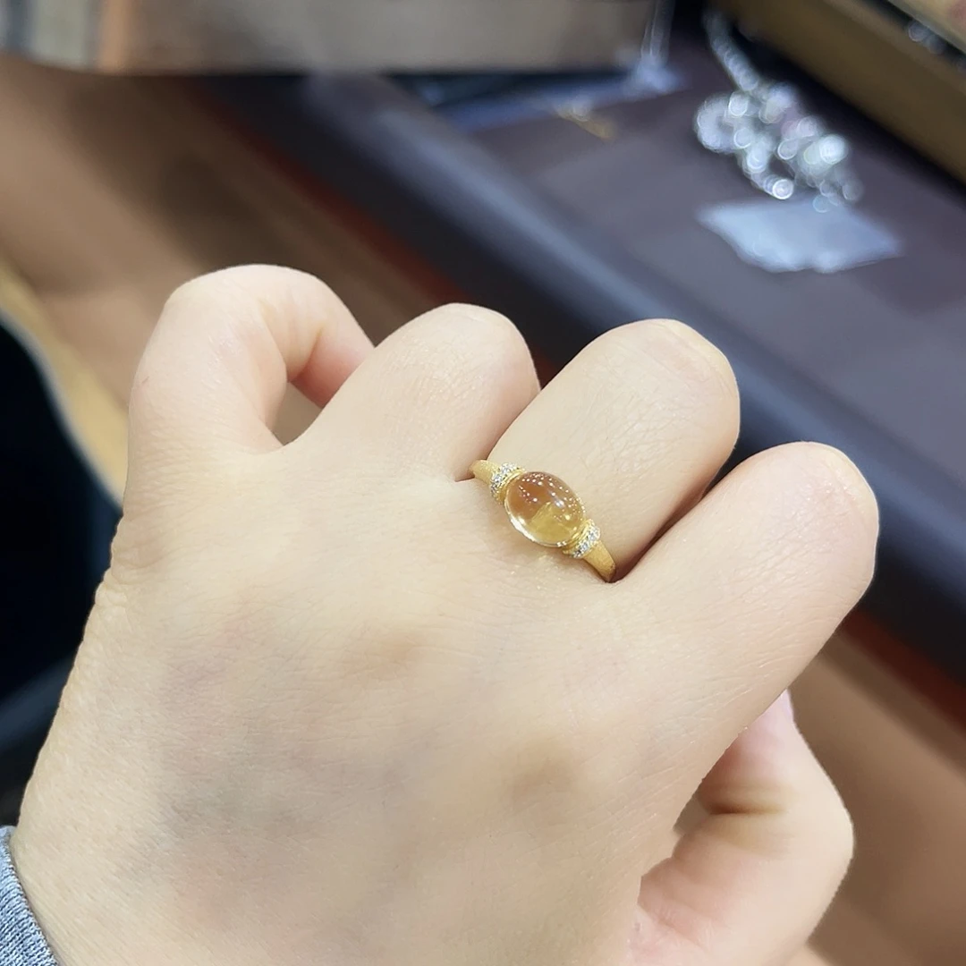 黄晶戒指银S925镶嵌