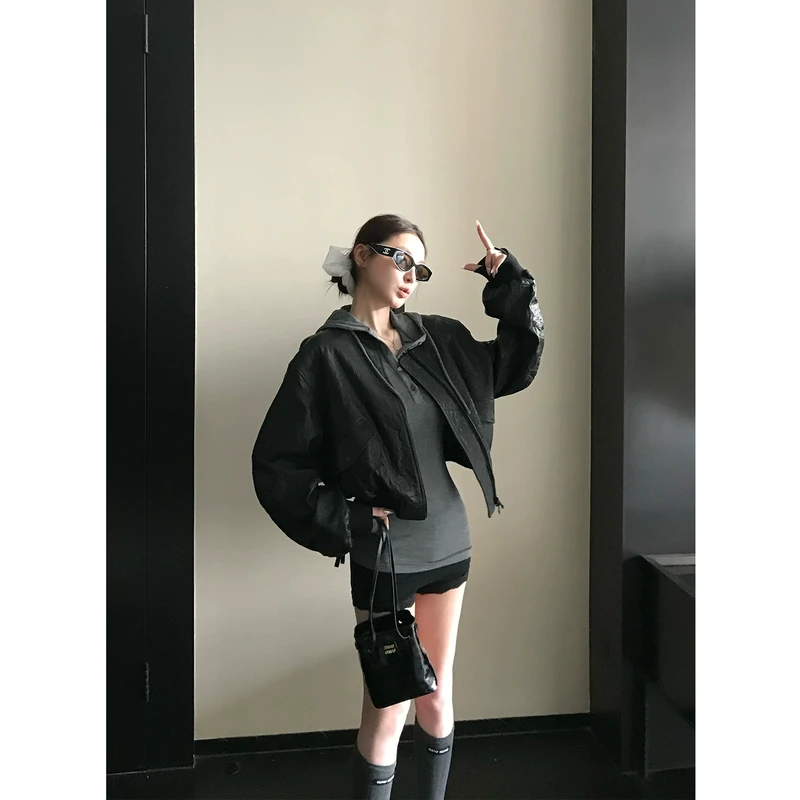 COCO LIMITED 黄金比例抓皱做旧西班牙进口绵羊皮真皮皮衣外套