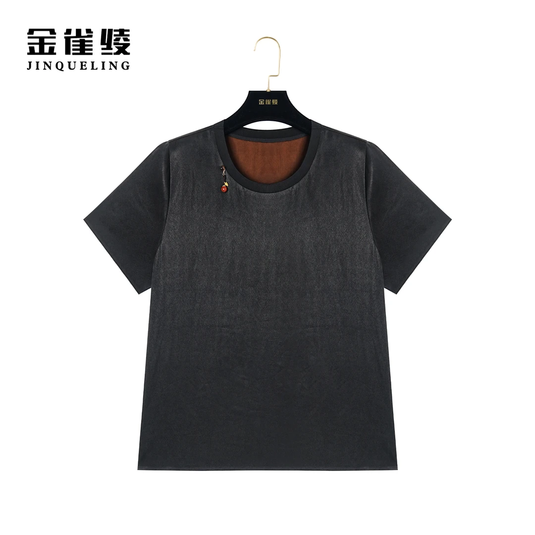 金雀绫【黑金T】桑蚕丝香云纱简约休闲透气圆领女士小衫AS6219