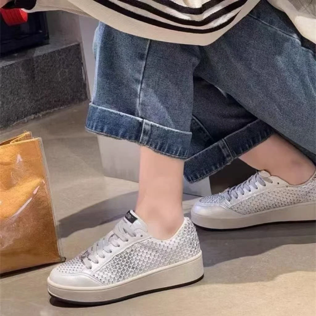 C4226 米白色  新款系带厚底休闲运动鞋 女士板鞋