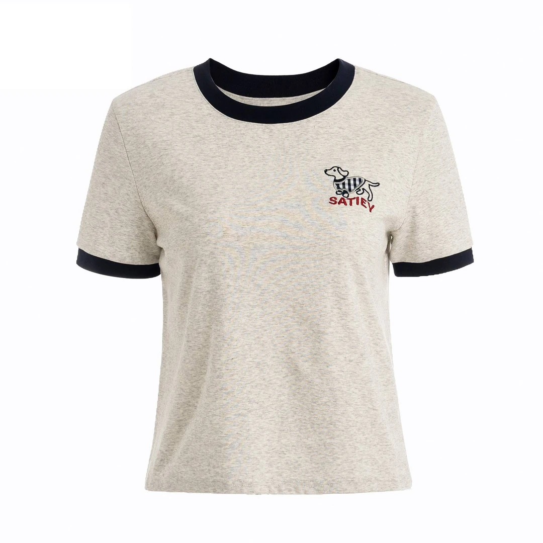 凡人优品女士夏季拼色刺绣T恤T574