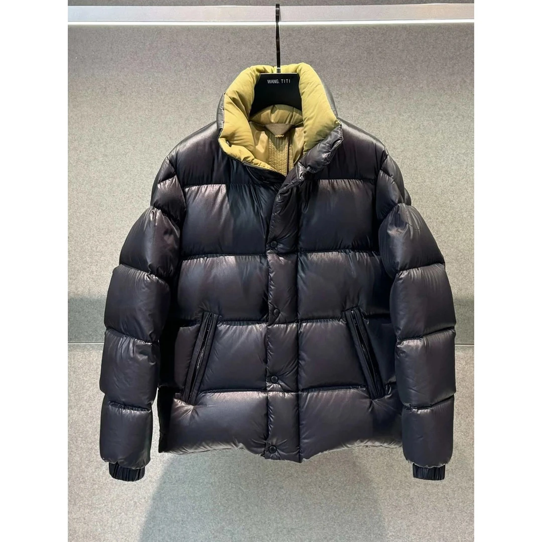 2025冬季高端拼接多口袋亮面立领羽绒服男轻奢白鸭绒保暖外套加厚