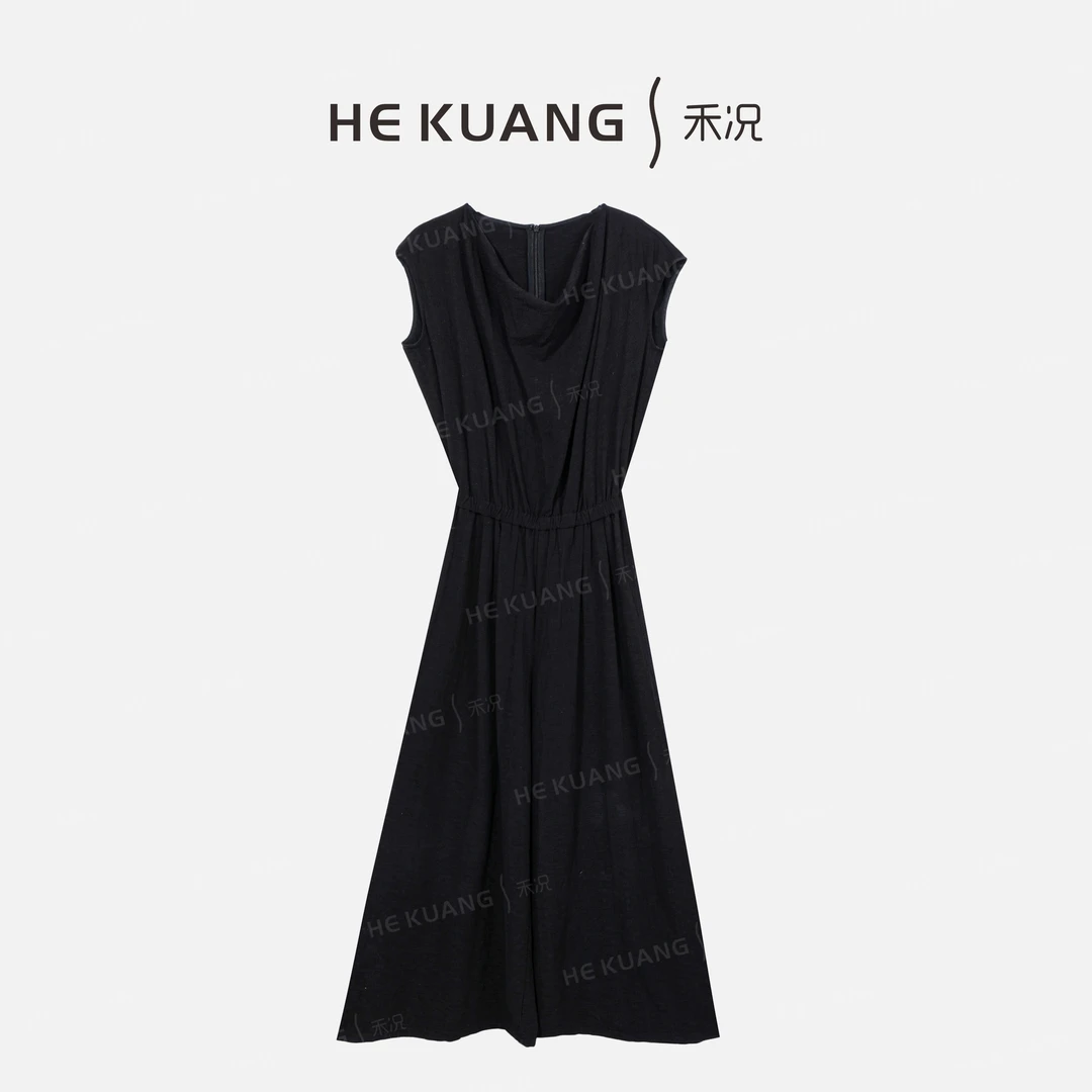 禾况HEKUANG【素纨裁影】亚麻天丝无袖收腰拼接连体裤U652 0305