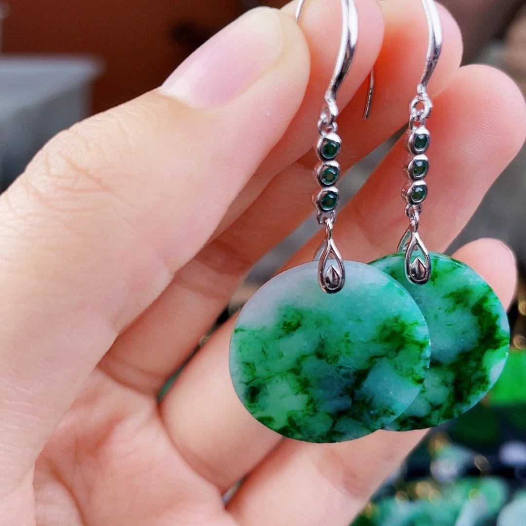 翡翠银S925镶嵌耳饰饰品