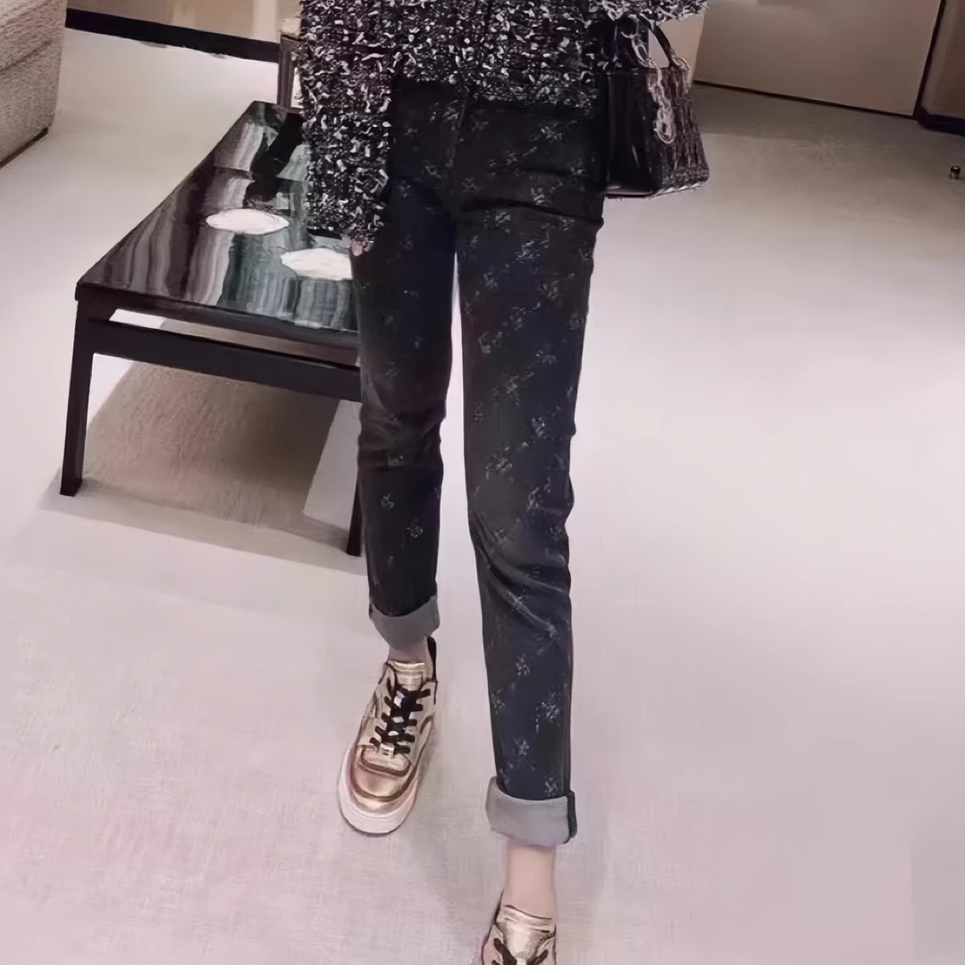 99新 Chanel/香奈儿 D500905/菱格满印修身牛仔裤/36码