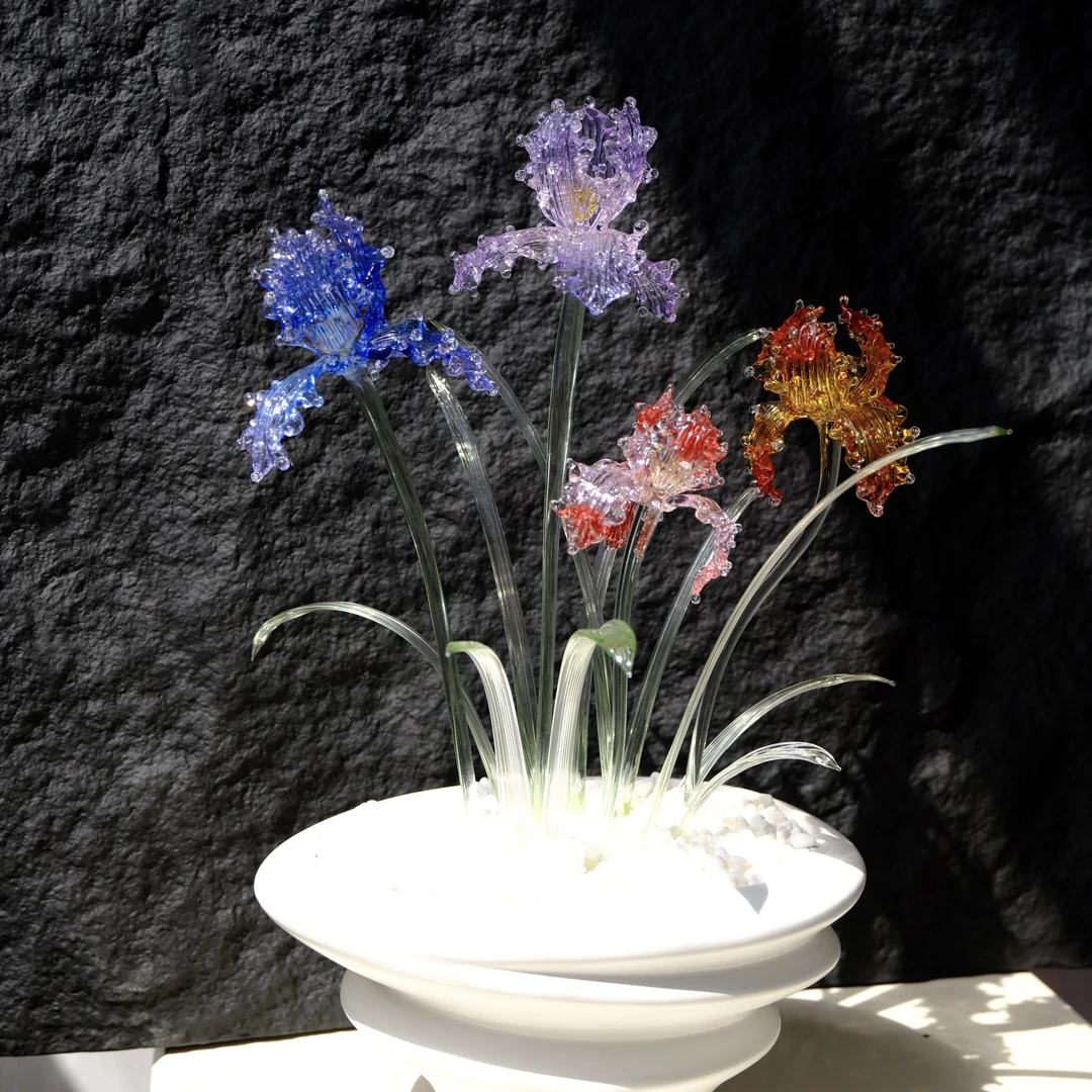 【淄博特产】非遗灯工琉璃鸢尾花纯手工家居装饰摆件永生花赠礼