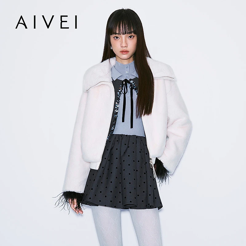 AIVEI欣贺艾薇2025冬季新轻奢松弛感仿貂绒环保皮草外套XRV7P09B
