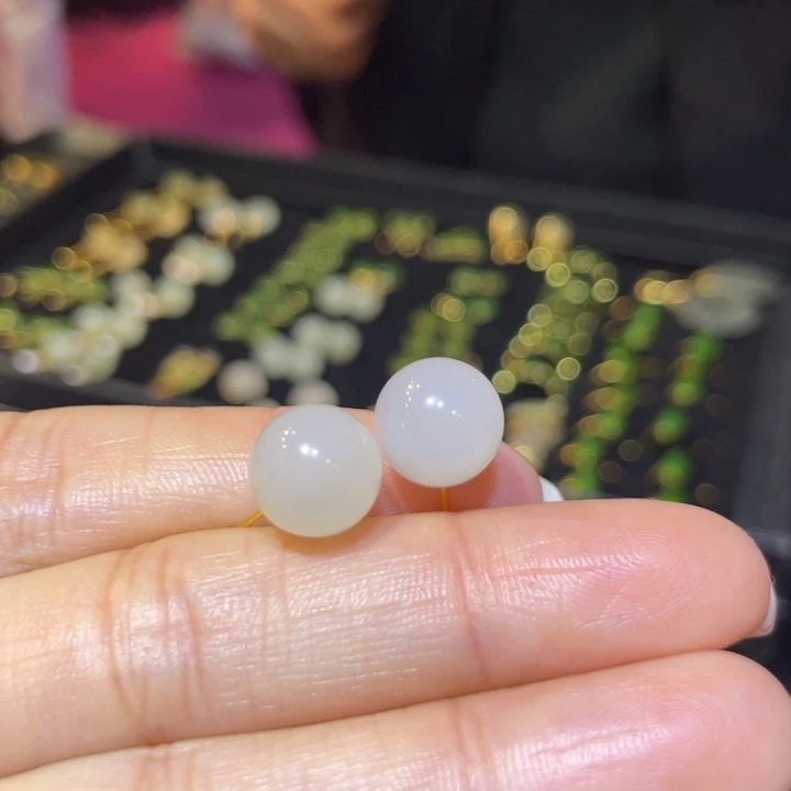 和田玉银S925镶嵌耳饰卡10