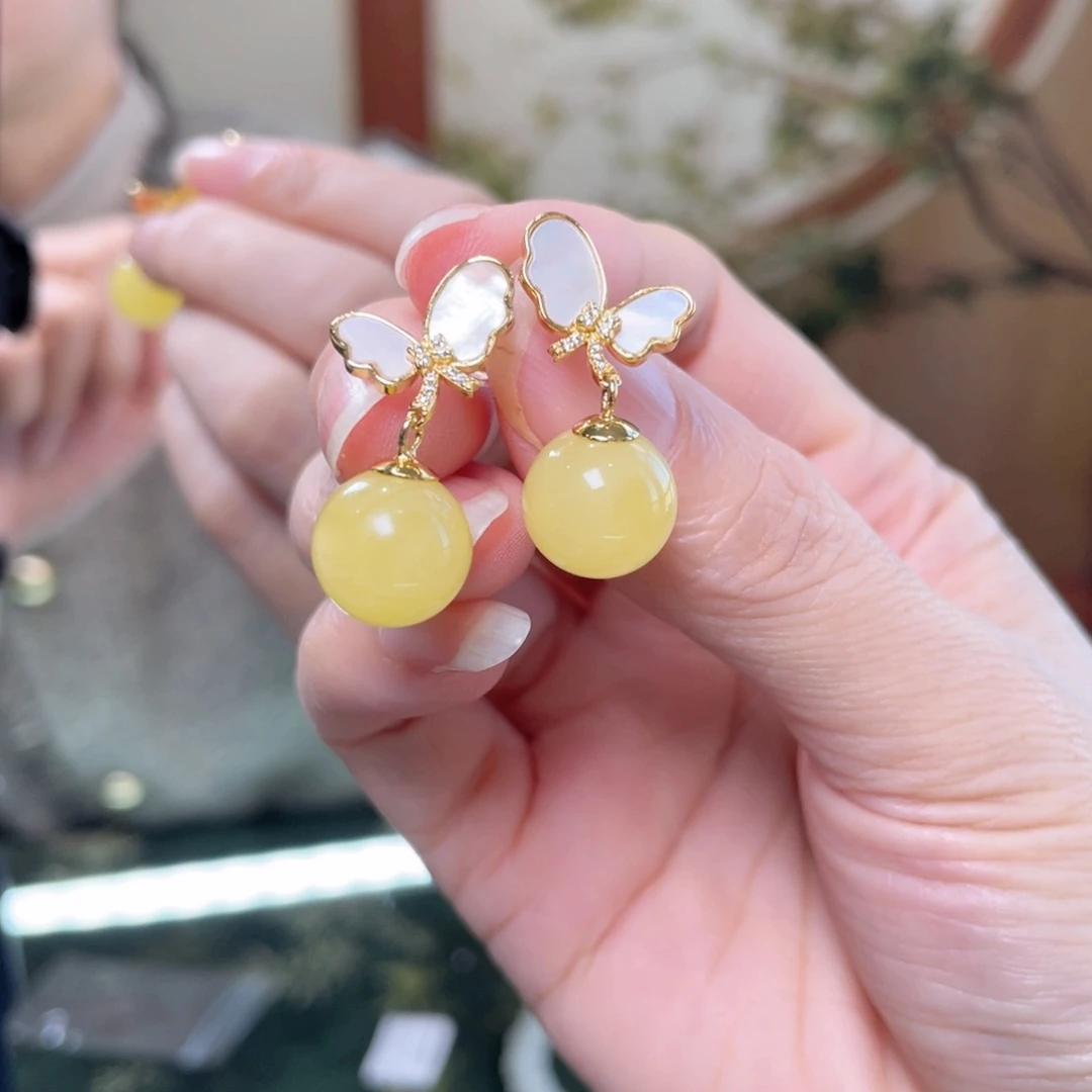 和田玉银S925镶嵌耳饰