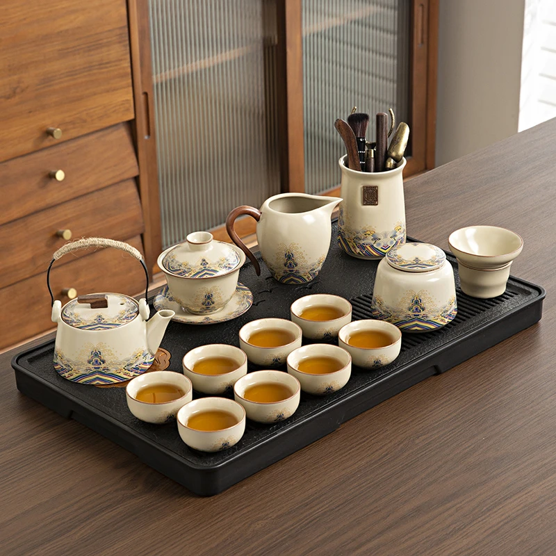 汝窑功夫茶具套装轻奢高档家用会客泡茶壶茶杯盖碗茶具礼盒送长辈