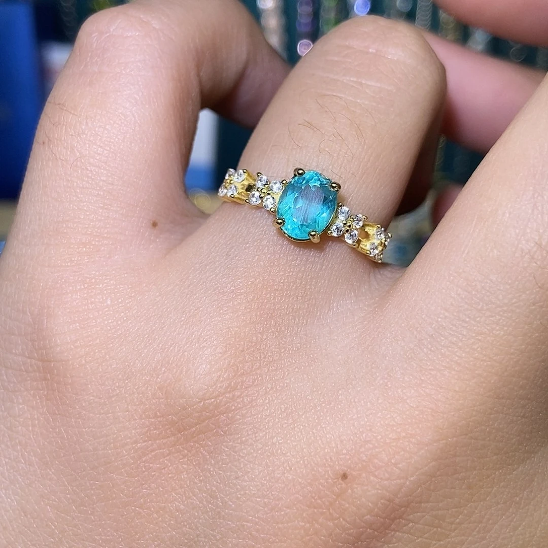 银S925镶嵌磷灰石开口戒指